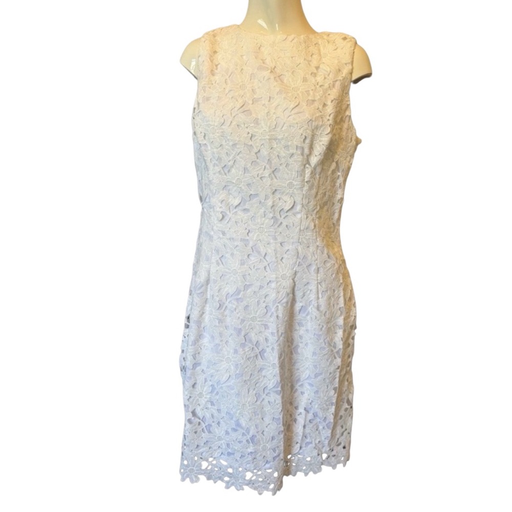 Lauren Ralph NWT Mini White Eyelet Floral Overlay Sleeveless Summer Dress Sz 12 - Picture 2 of 16